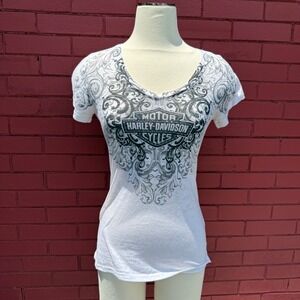 Harley Davidson Cycles T‎ Shirt Womens Medium Rhinestone Embellished Top